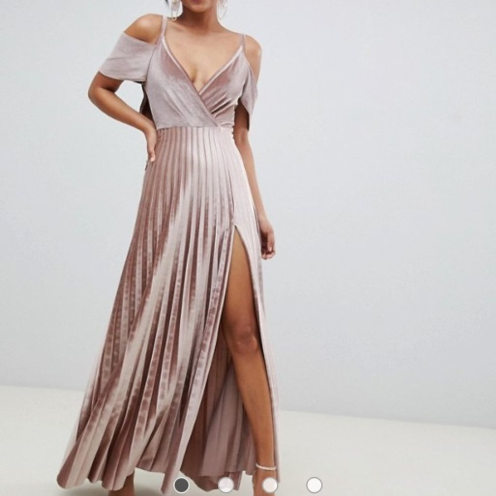 ASOS Pleated Velvet Cold Shoulder Back Maxi